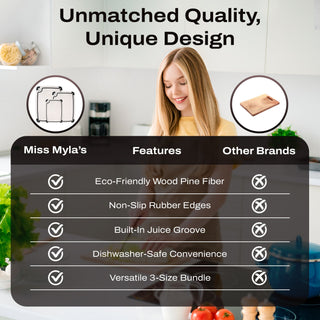 3-Piece Premium Pine Wood Fiber Cutting Board Set – Non-Slip, Double-Sided, Eco-Friendly – Small, Medium & Large Kitchen Boards