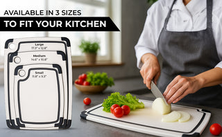 Bundle of 2 Wood Fiber Cutting Boards – Non-Slip Pine Composite Boards with Juice Groove – Reversible & Knife Friendly – Off-White Kitchen Chopping Boards Set